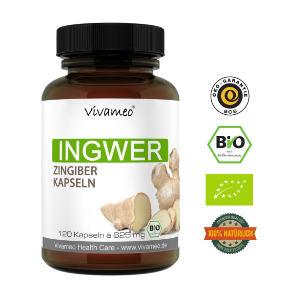Vivameo ® 120 Bio Ingwer Kapseln à 625 mg rein ohne Zusätze in Dose Bio Qualität (75 g)
