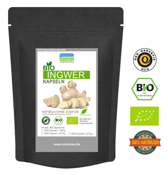Vivameo ® Bio Ingwer Kapseln à 625 mg ohne Zusätze 100% vegan & Bio Qualität