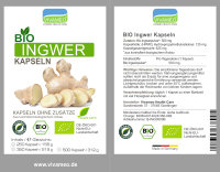 Vivameo ® Bio Ingwer Kapseln à 625 mg ohne Zusätze • vegan & Bio Qualität 500 Kapseln  (312 g)