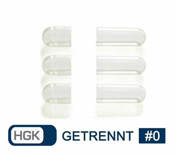 Getrennte Leerkapseln • Hartgelatine HGK Größe 0 leere Kapseln • zwei Hälften 10.000 Stück