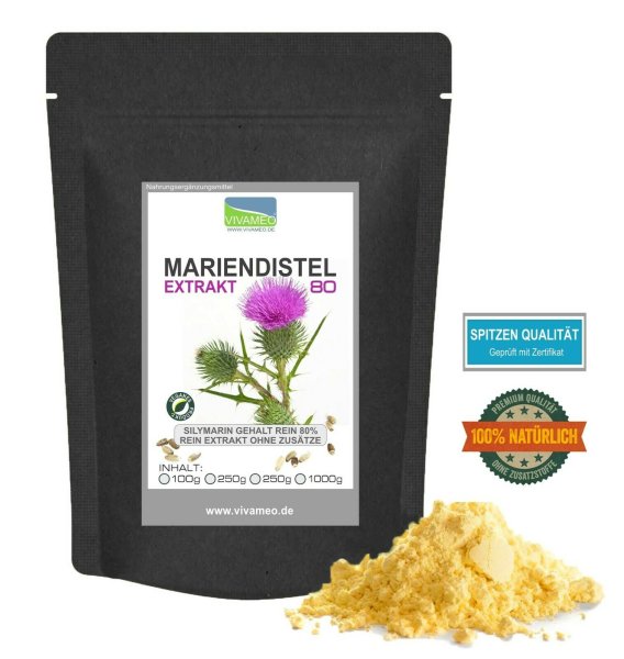 Mariendistel Extrakt Pulver 80% Silymarin (UV) 100 g zertifizierte Qualität rein