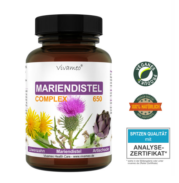 Vivameo ® Mariendistel Complex Kapseln à 650 mg + Artischocke + Löwenzahn Hochdosiert