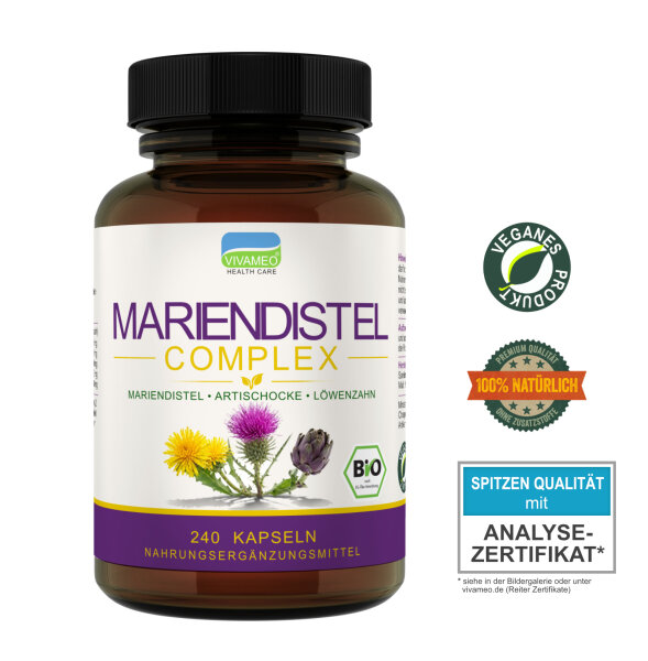 Vivameo ® Mariendistel Komplex Kapseln à 650 mg + Artischocke + Löwenzahn Hochdosiert