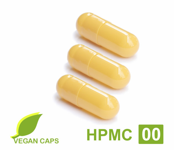 Leerkapseln vegan HPMC - pflanzlich - Größe 00 Zellulose farbig / gelb 1.000 Stück