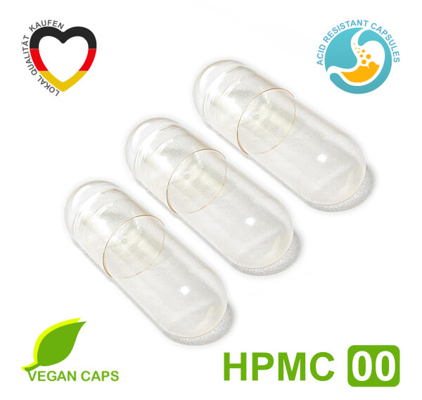 Leerkapseln HPMC • pflanzlich vegan • Größe 00 • Magensaftresistent • Zellulose 200 Stück
