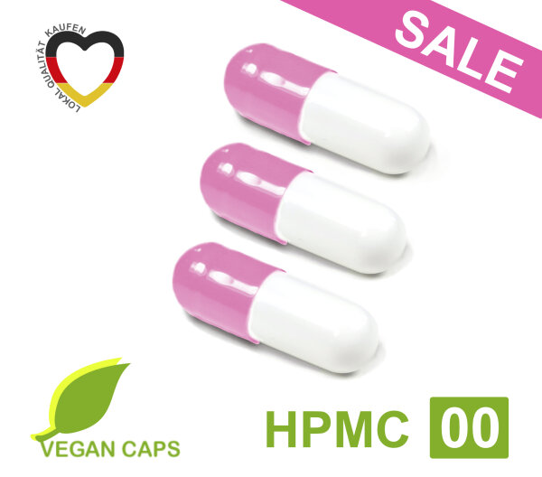 Leerkapseln - pflanzlich - vegan HPMC Größe 00 Zellulose rosa / weiß • 1.000 Stück