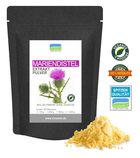 Mariendistel Extrakt Pulver 80% Silymarin (UV) zertifizierte Qualität rein  100 g