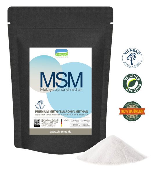 MSM Pulver Methylsulfonylmethan | Organischer Schwefel | höchste Reinheit 99,9 % 1.000 g